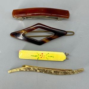 Assortment of Vintage Hair Barrettes French Tortoise Enamel and Gold